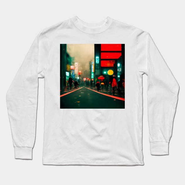 Tokyo street at night Long Sleeve T-Shirt by endage